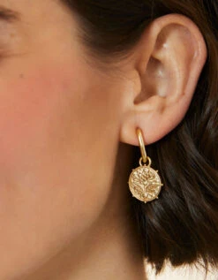 Lotus Drop Hoop Earrings Gold -Spartina Store 409256n