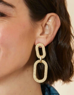 Straw Link Earrings Natural -Spartina Store 409331n