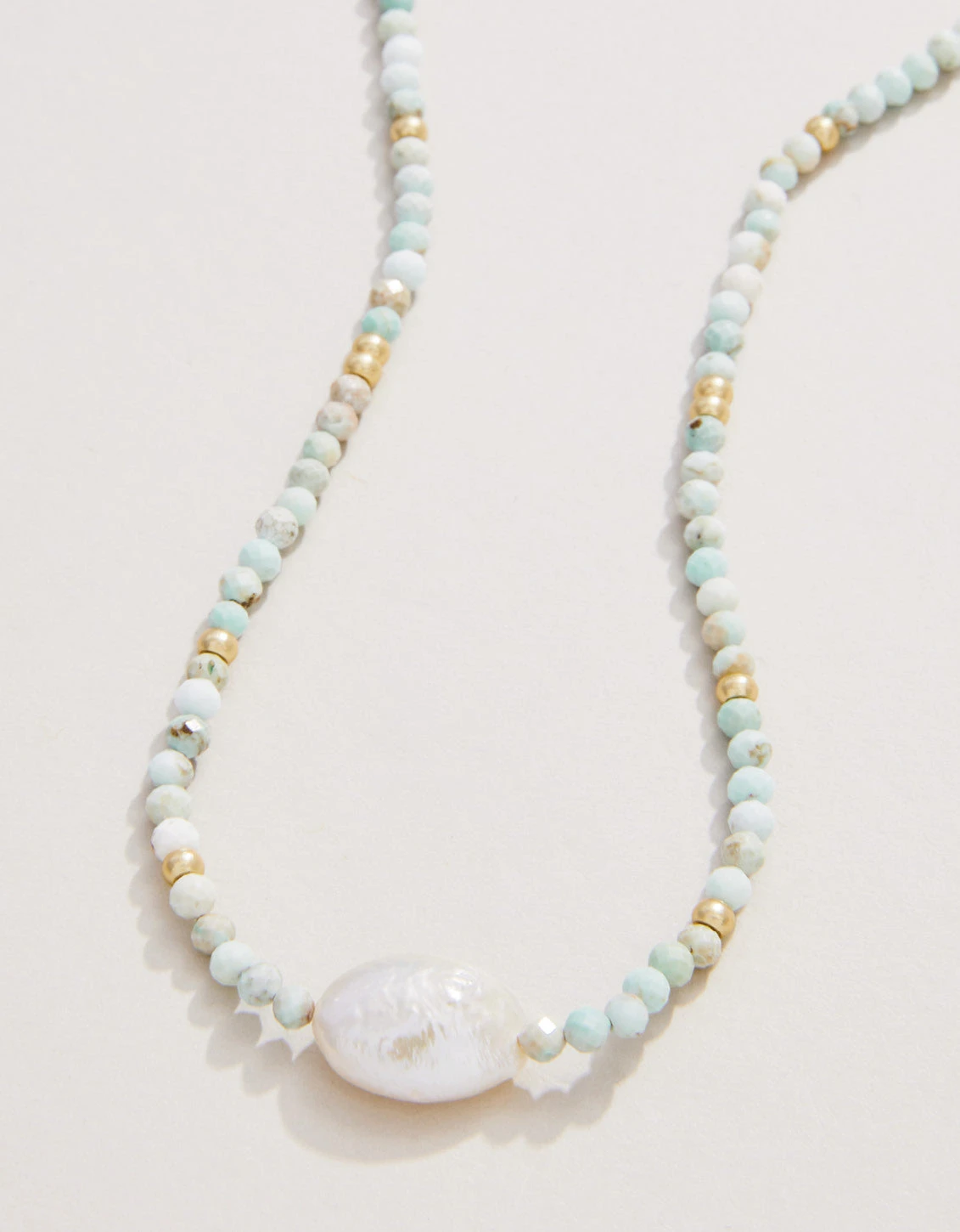Harmony Beaded Necklace 17" Light Turquoise/Pearl 1 Harmony Beaded Necklace 17" Light Turquoise/Pearl