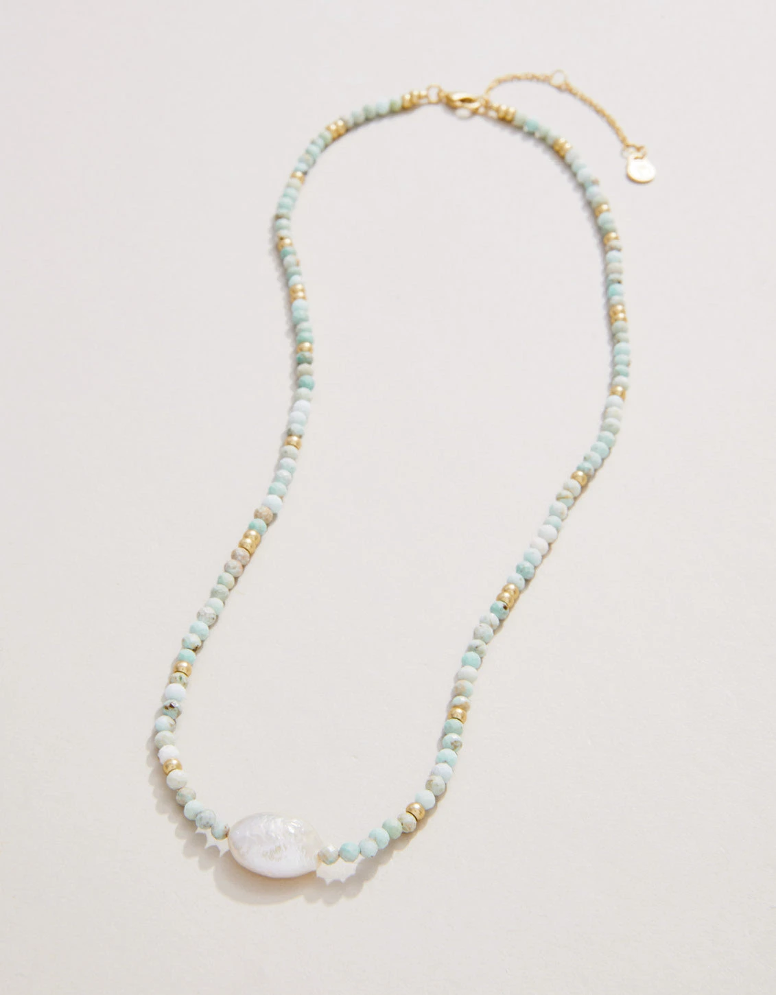 Harmony Beaded Necklace 17" Light Turquoise/Pearl 2 Harmony Beaded Necklace 17" Light Turquoise/Pearl - Image 2