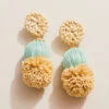 Straw Pom Earrings Sea Foam