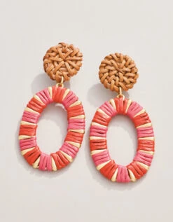 Straw Oval Earrings Red