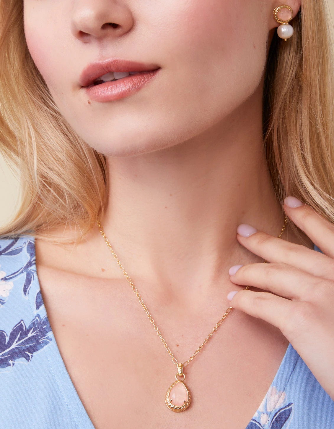 Karina Teardrop Necklace 18" Peach 2 Karina Teardrop Necklace 18" Peach - Image 2