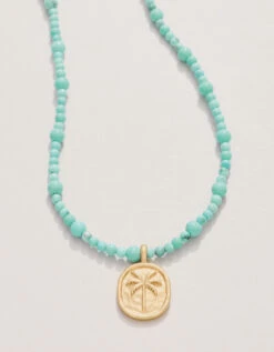 Harmony Beaded Necklace 17" Turquoise/Palm Tree
