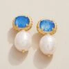 Karina Pearl Stud Earrings Blue