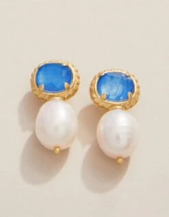 Karina Pearl Stud Earrings Blue