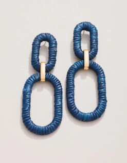 Straw Link Earrings Navy