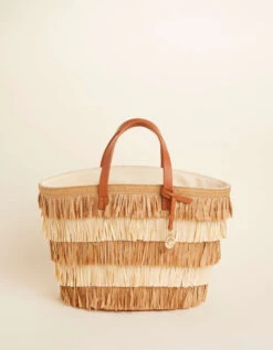 Raffia Fringe Day Tote Nutmeg Natural