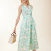 Lilyana Midi Dress Enclave Palm Scene Aqua Haze