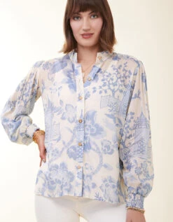 Lindita Blouse Enclave Toile Blue -Spartina Store 412799c