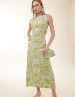 Madolyn Midi Dress Enclave Palm Floral Seafoam