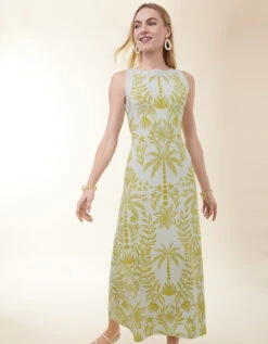 Madolyn Midi Dress Enclave Palm Floral Seafoam -Spartina Store 412867c
