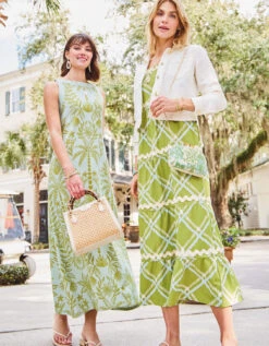 Madolyn Midi Dress Enclave Palm Floral Seafoam -Spartina Store 412867m