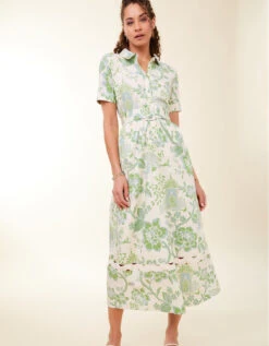 Maryam Ric Rac Midi Dress Enclave Toile Surf Green -Spartina Store 413215a
