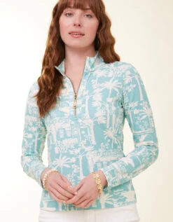 Nora Half-Zip Top Enclave Palm Scene Aqua Haze