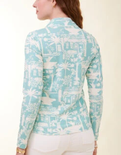 Nora Half-Zip Top Enclave Palm Scene Aqua Haze 8 Nora Half-Zip Top Enclave Palm Scene Aqua Haze -Spartina Store 413499c