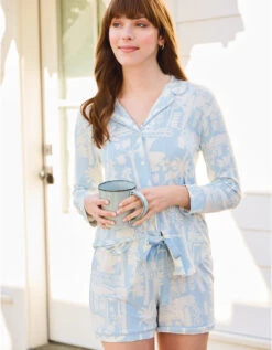 Pajama Top Palm Scene Blue