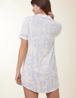 Pajama Short Sleeve Sleep Shirt Palm Scene Blue -Spartina Store 414267c