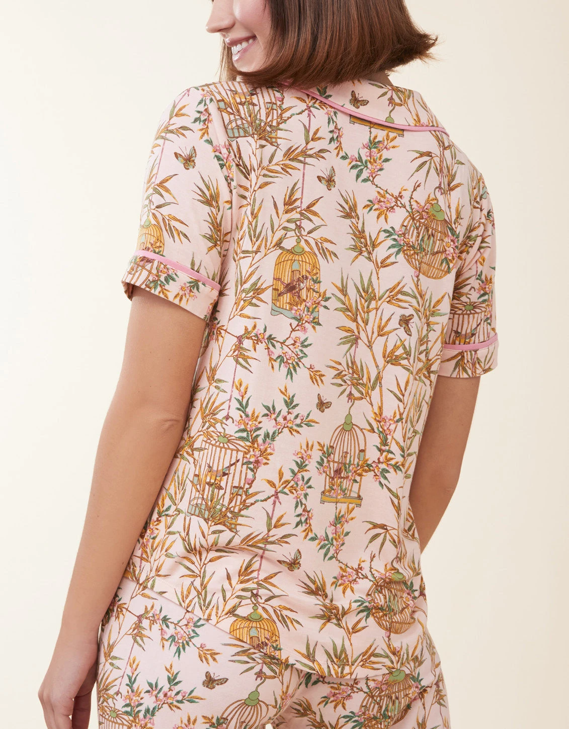 Short Sleeve Pajama Top Enclave Bamboo Bird Cage Pink 3 Short Sleeve Pajama Top Enclave Bamboo Bird Cage Pink - Image 3