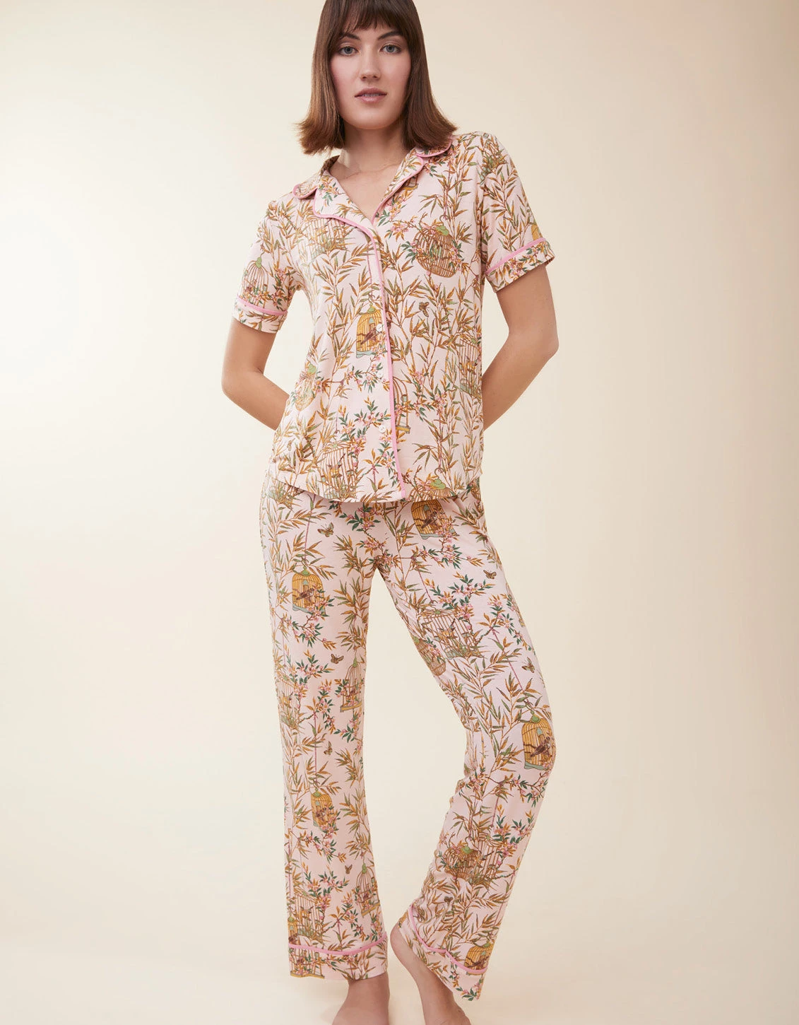 Short Sleeve Pajama Top Enclave Bamboo Bird Cage Pink 2 Short Sleeve Pajama Top Enclave Bamboo Bird Cage Pink - Image 2