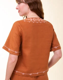 Lowell Linen Blouse Mocha -Spartina Store 415660e