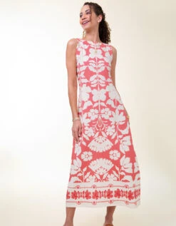 Madolyn Midi Dress McAllister Floral Vine Coral -Spartina Store 415806a