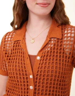 Solene Crochet Polo Nutmeg -Spartina Store 416360c