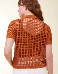 Solene Crochet Polo Nutmeg -Spartina Store 416360d