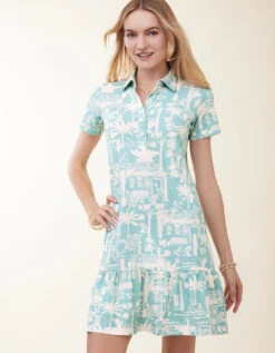 Joelle Polo Dress Enclave Palm Scene Aqua Haze