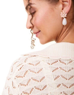 Floral Dew Drop Earrings Pink/White -Spartina Store 416865o