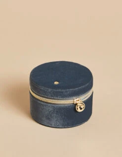 Round Jewelry Travel Case Grey Velvet