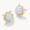 Stone Stud Earrings Blue Chalcedony