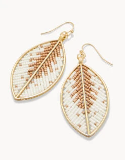 Bitty Bead Earrings Leaves Cream