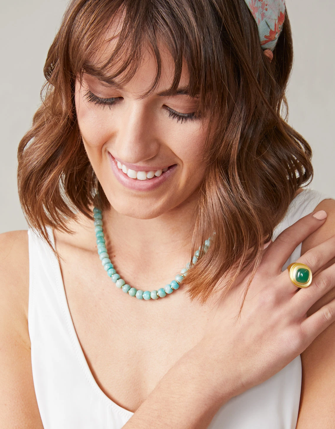 Oval Stone Beaded Necklace Amazonite 2 Oval Stone Beaded Necklace Amazonite - Image 2