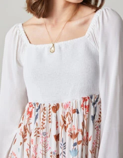 Mara Smocked Flower Dress, Oyster Factory -Spartina Store 489901c