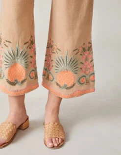Amelia Embroidered Palazzo Pant Tannin -Spartina Store 491201b