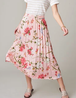 Clarisse Pleated Skirt Babbie's Store Bird Floral Blush