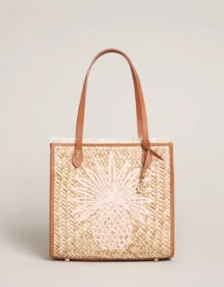 Straw Pineapple Box Tote Natural