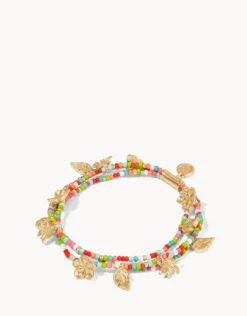 Beach Triple Strand Stretch Bracelet Gold Tropical
