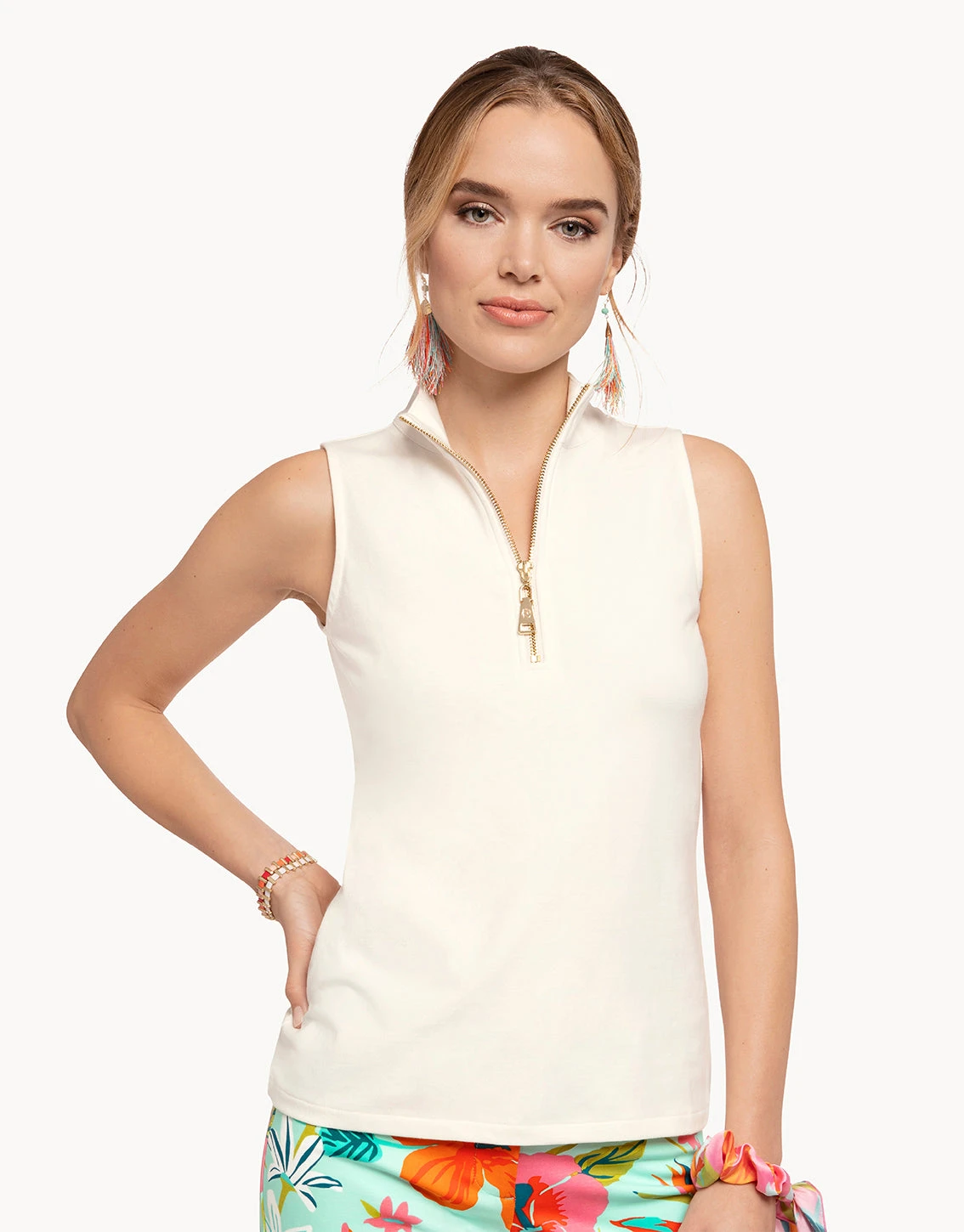 Serena Half-Zip Top Pearl White 1 Serena Half-Zip Top Pearl White