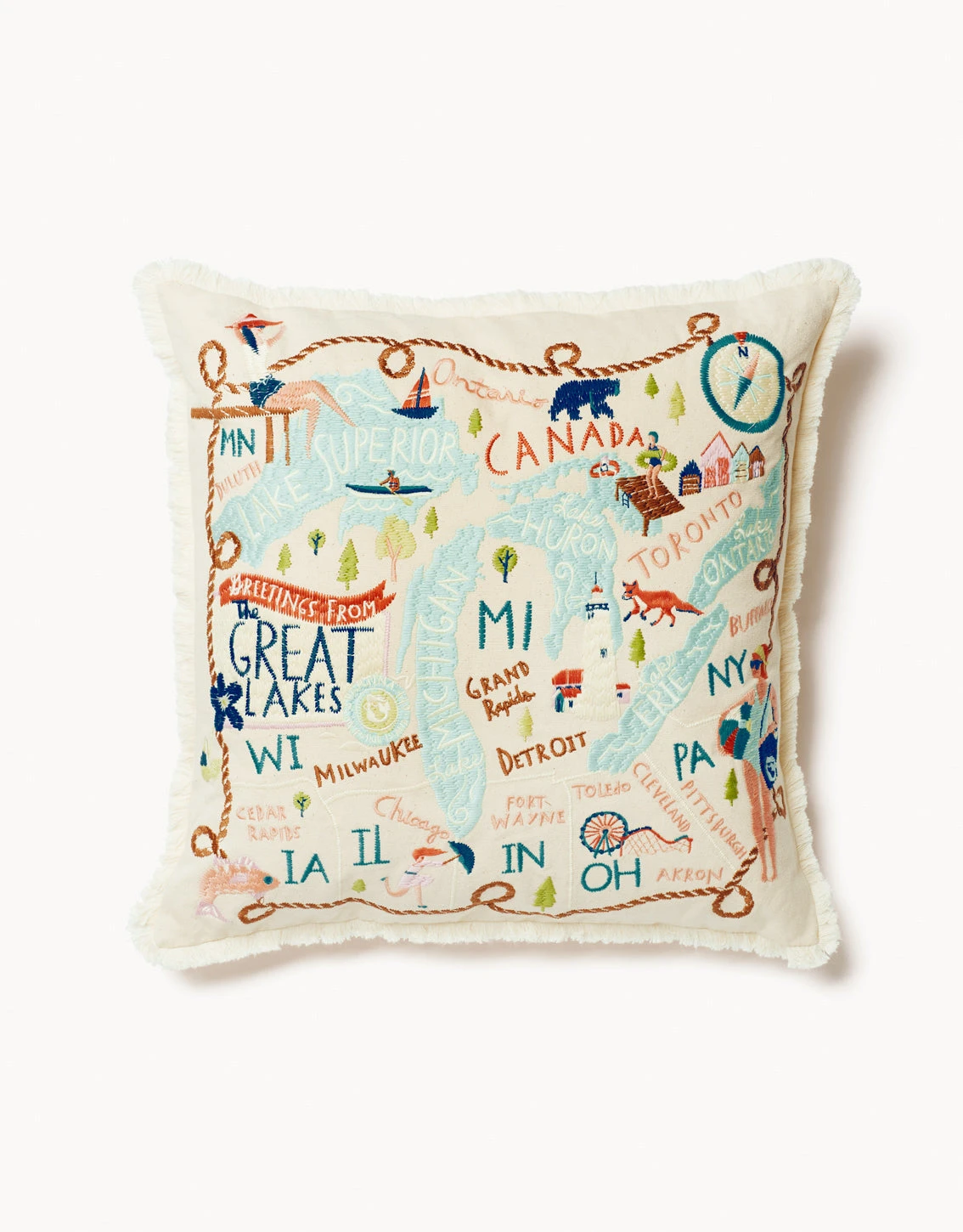 Embroidered Pillow Great Lakes 1 Embroidered Pillow Great Lakes
