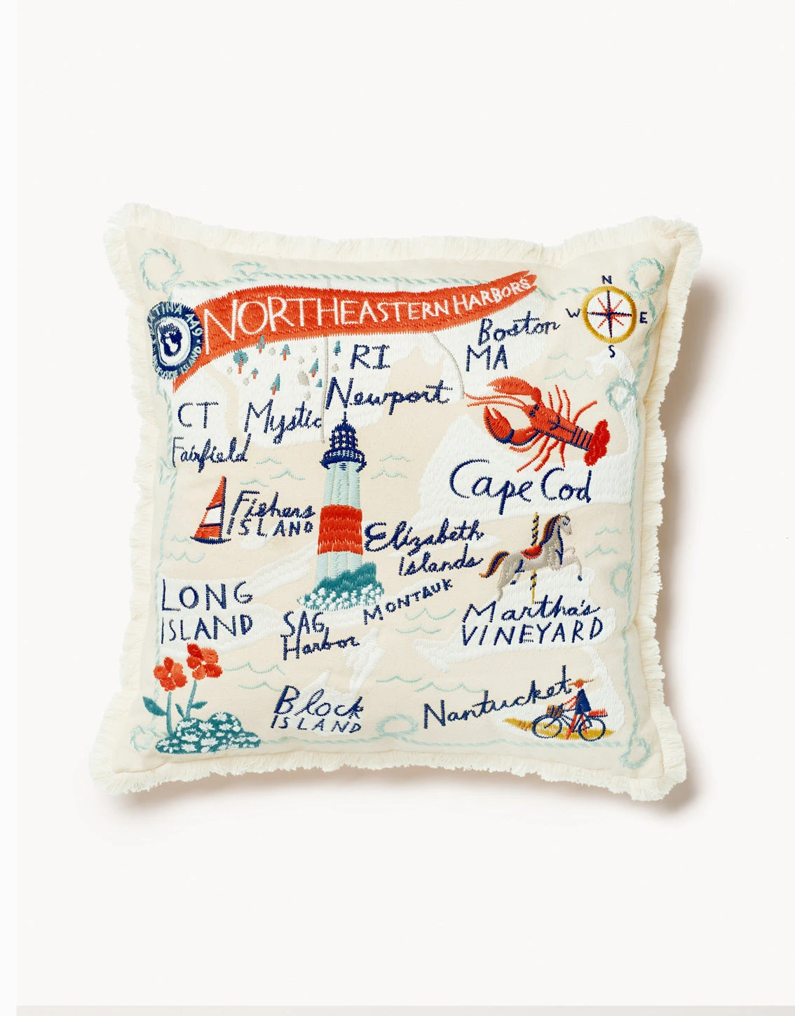 Embroidered Pillow Northeastern Harbors 1 Embroidered Pillow Northeastern Harbors