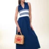 Haven Midi Dress Navy Pearl White Stripe