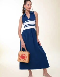 Haven Midi Dress Navy Pearl White Stripe