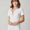 Short Sleeve Serena Half-Zip Pique Top Pearl White