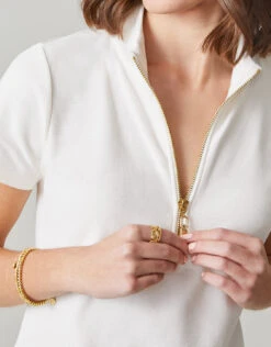 Short Sleeve Serena Half-Zip Pique Top Pearl White -Spartina Store 943043c