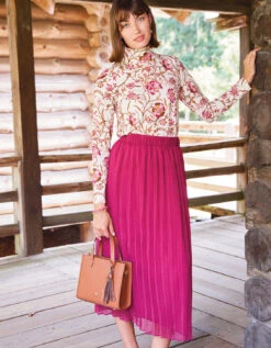 Elvira Pleated Skirt Crimson Plum -Spartina Store 957557o