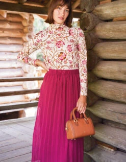Elvira Pleated Skirt Crimson Plum -Spartina Store 957557p