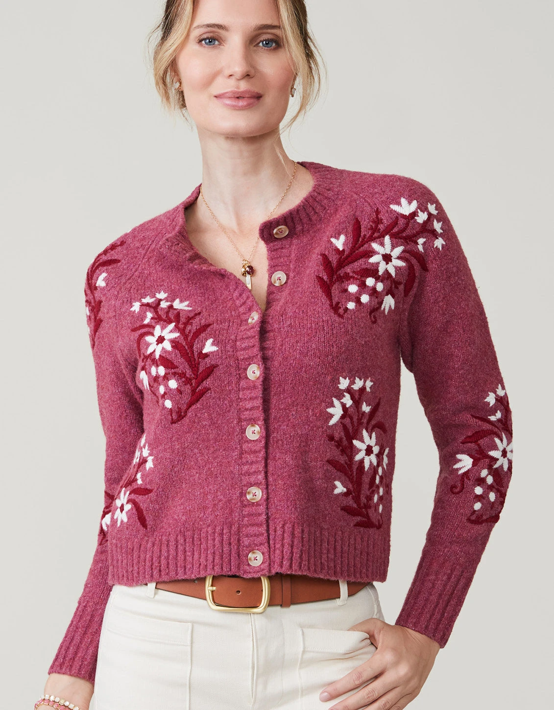 Marlena Embroidered Cardigan Berry Rose 1 Marlena Embroidered Cardigan Berry Rose