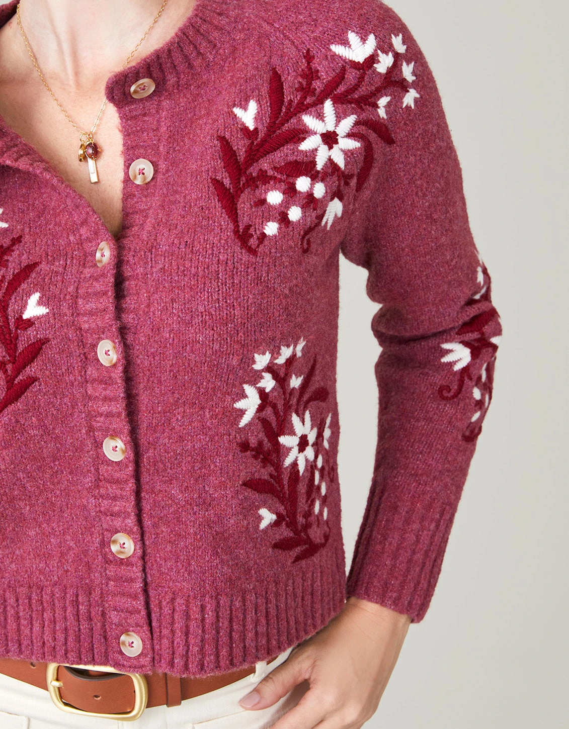 Marlena Embroidered Cardigan Berry Rose 2 Marlena Embroidered Cardigan Berry Rose - Image 2